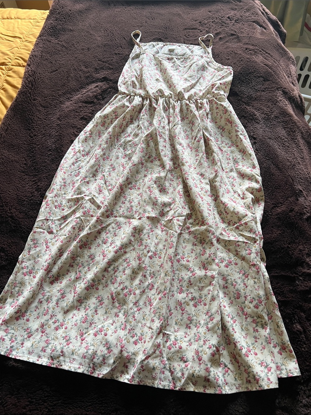 SHEIN Cream Midi Dress with Pink Floral Print